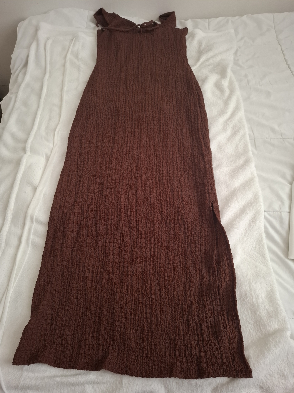 T.J.Maxx Ribbed Brown Maxi Skirt with Side Slit